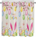Happy Easter Bedroom Curtains 63 Inches length, Spring Farmhouse Bunny Eggs by Unknown