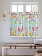 Happy Easter Kitchen Curtains 45 Inches length, Spring Bunny Eggs Flower Teal - Image 4