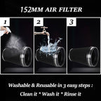 6" 152 mm High Flow Inlet Air Filter, Air Intake Cone Filter