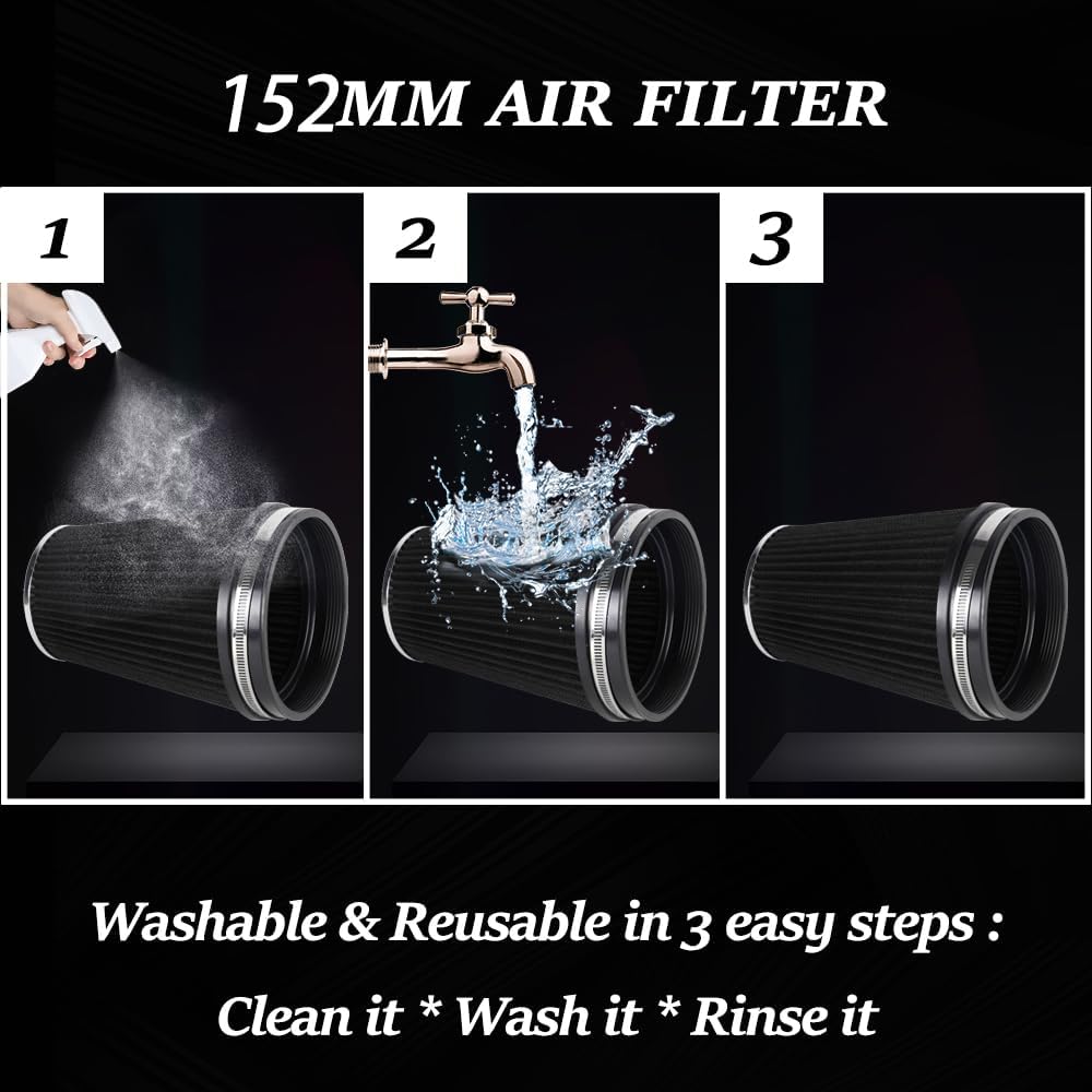 6" 152 mm High Flow Inlet Air Filter, Air Intake Cone Filter