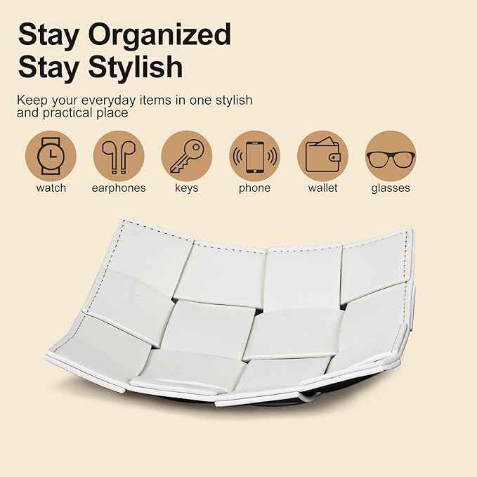 PU Leather Valet Tray for Men Women Key Holder Bowl for Entryway Table Bedside