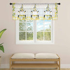 Lemon Dwarfs Sheer Valance Curtains, Gnome Green Leaf Wood Striped Black Plaid - Image 4