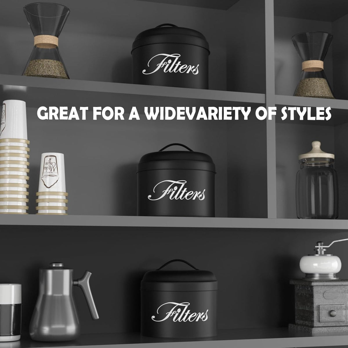 Black Basket Coffee Filter Holder With Lid - Round Container for