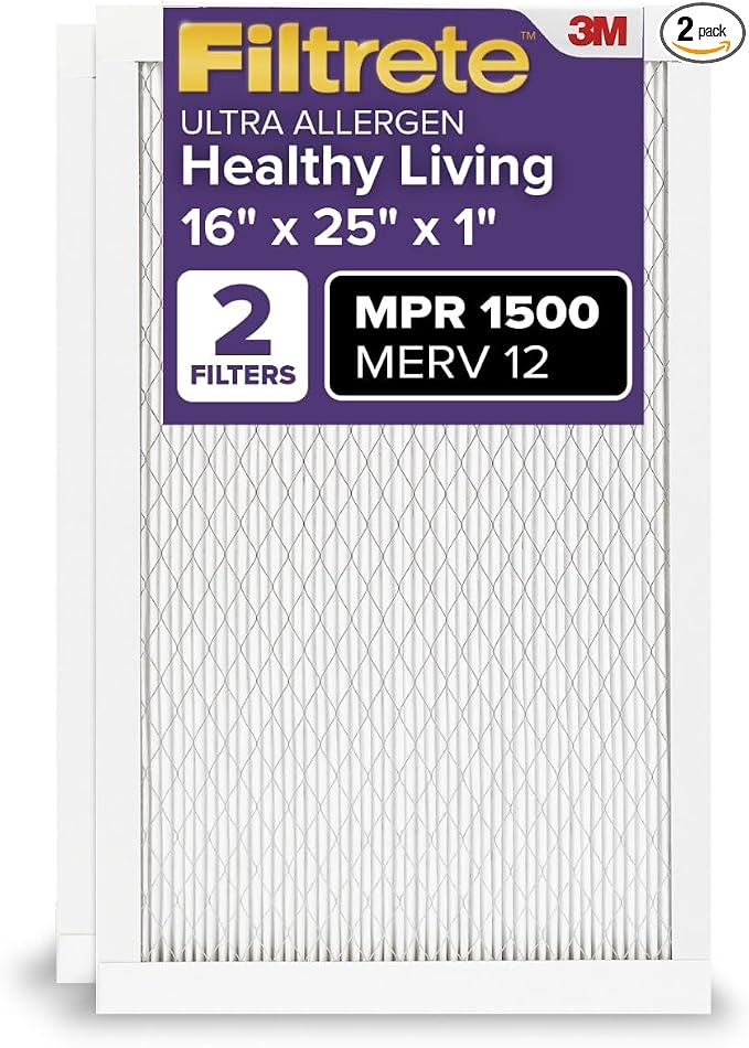 Filtrete 16x25x1 AC Furnace Air Filter, MERV 12, MPR 1500, CERTIFIED asthma & by Filtrete