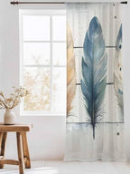 Sheer Curtains 108 Inches Long, Boho Blue Feathers Semi Sheer Curtains Light - Image 3