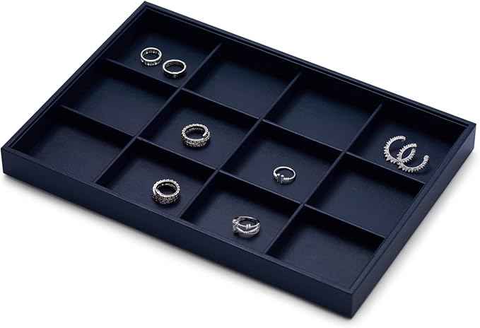 Oirlv Stackable Premium Leather Jewelry Trays 12 Grid Jewelry Drawer Organizer