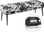 DUHOME Velvet Bench Ottoman, Upholstered Bedroom Benches Cow Print End of Bed