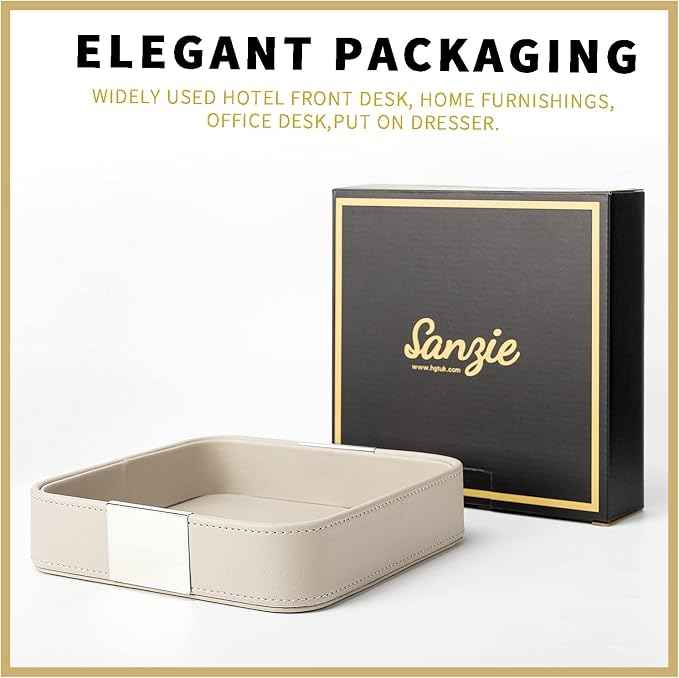 SANZIE Luxury Leather Desktop Storage Small Catchall Organizer Decorative Tray