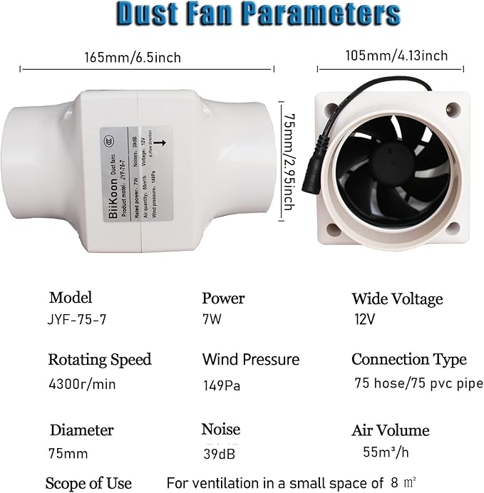 12V 3 Inch Inline Duct Fan Ventilation Exhaust Booster 32cfm Air Cooling Vent - Image 2