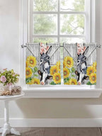 Farmhouse Half Window Curtains 24 Inches Long, Watercolor Sunflowers Animals - Image 7