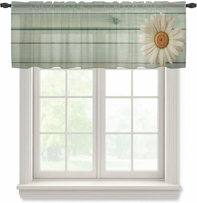 Daisy Flower Sheer Valances for Windows 42"x18", Light Filtering Kitchen by Unknown
