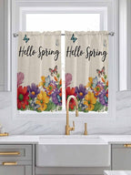 Spring Flowers Kitchen Curtains 45 Inches length, Farmhouse Vintage Country - Image 3