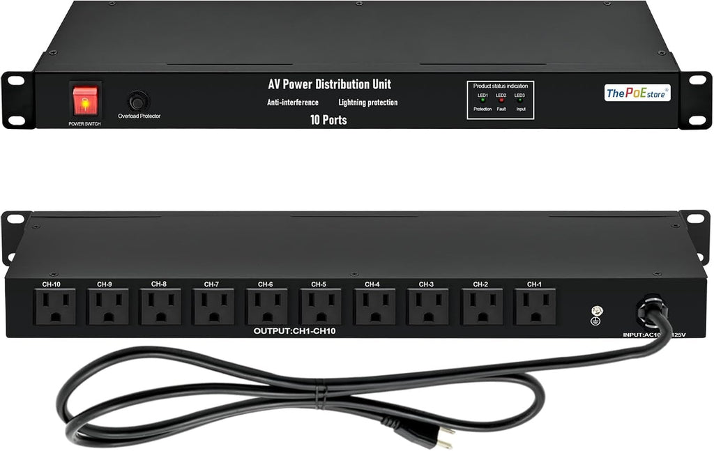 1U Horizontal PDU 19" Rack Mount Power Strip - Surge Protector