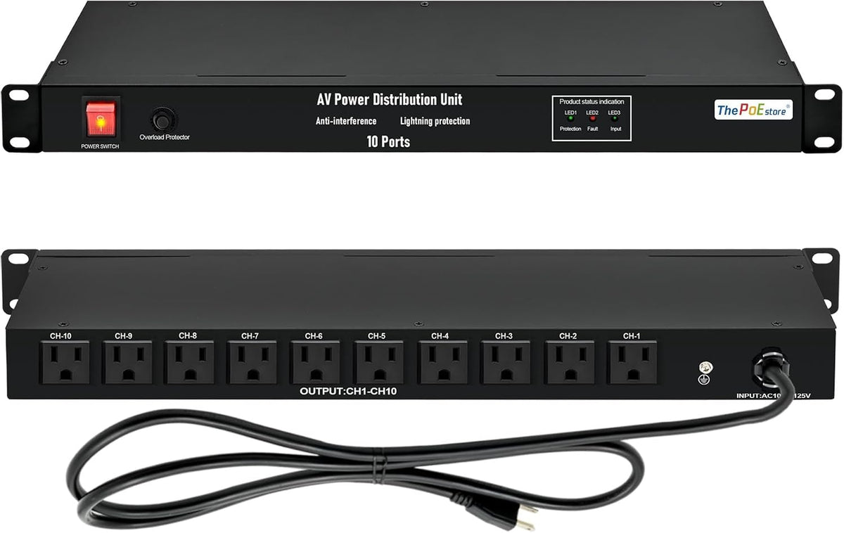 1U Horizontal PDU 19" Rack Mount Power Strip - Surge Protector