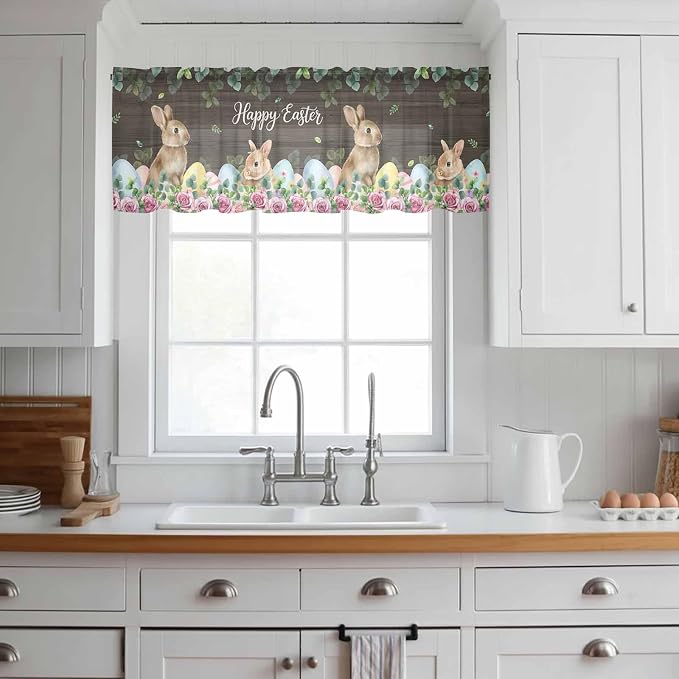 Easter Sheer Valances for Windows 42"x12", Light Filtering Kitchen Curtains - Image 3