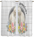 Easter Bunny Window Curtains 63 Inch Long 2 Panel Set, Rod Pocket Bedroom - Image 2