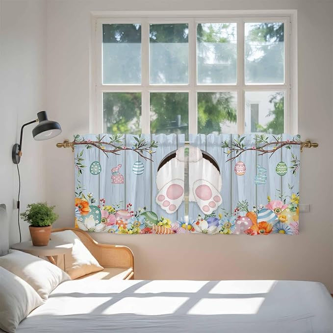 Easter Kitchen Tier Curtains 24 Inch Long 2 Panel Set, Rod Pocket Cafe Small - Image 4