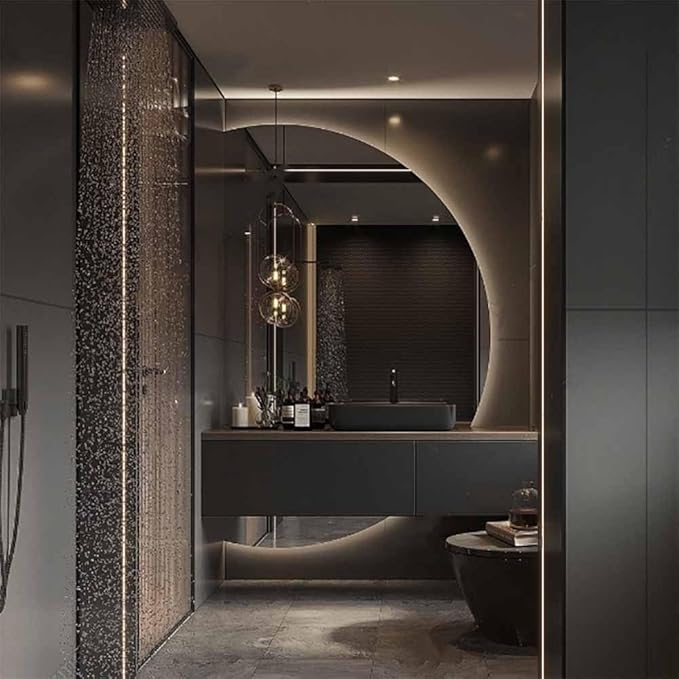 Semicircle Vanity Mirror with LED Lights, Dimmable LED Illuminated Bathroom by Unknown