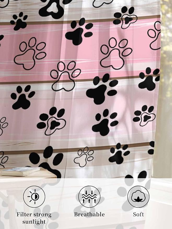 Sheer Curtains 63 Inch Length, Vintage Farmhouse Country Wooden Grain Privacy - Image 6