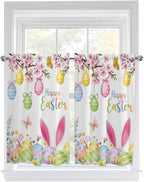 Happy Easter Tier Curtains 45 Inches Long, Spring Watercolor Bunny Eggs Flower by Unknown