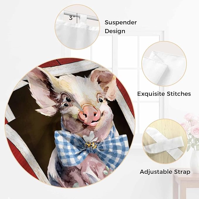Pig Sunflowers Bedroom Curtains 63 Inch Length, Window Curtains Tab Top - Image 6