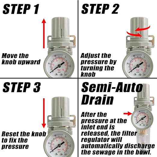 3/8" NPT Air Filter Pressure Regulator Combo Water Separator - Image 5