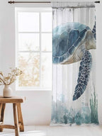 Sheer Curtains 84 Inches Long, Sea Turtle Teal Blue Semi Sheer Curtains Light - Image 3