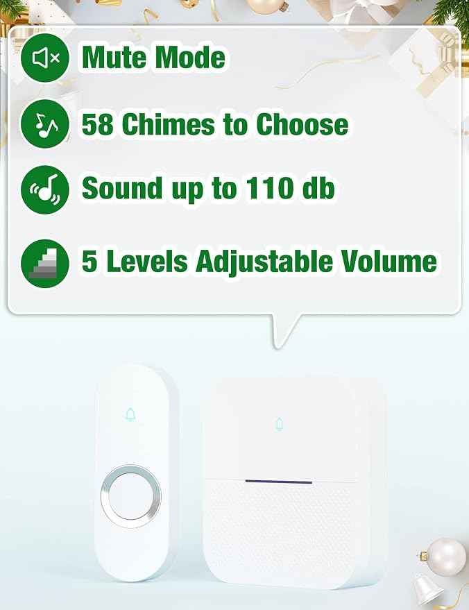 AIDA Lighted Wireless Doorbell for Home, Waterproof Battery Doorbell 1