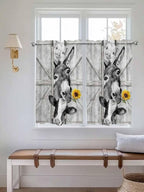 Grey Farmhouse Tier Curtains 45 Inches Long, Vintage Sunflowers Animals Printed - Image 4