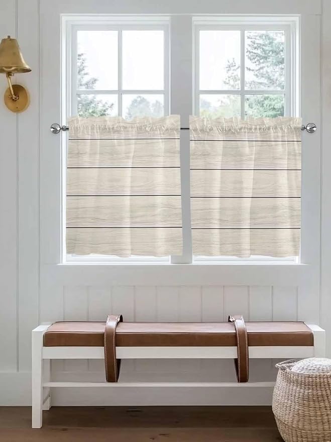 Vintage Country Wooden Board Window Valance Curtains, Gradient Wood Grain Line - Image 2