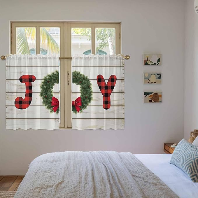 Christmas Wreaths Kitchen Curtains 45 Inch Long 2 Panel Set, Rod Pocket Window - Image 4