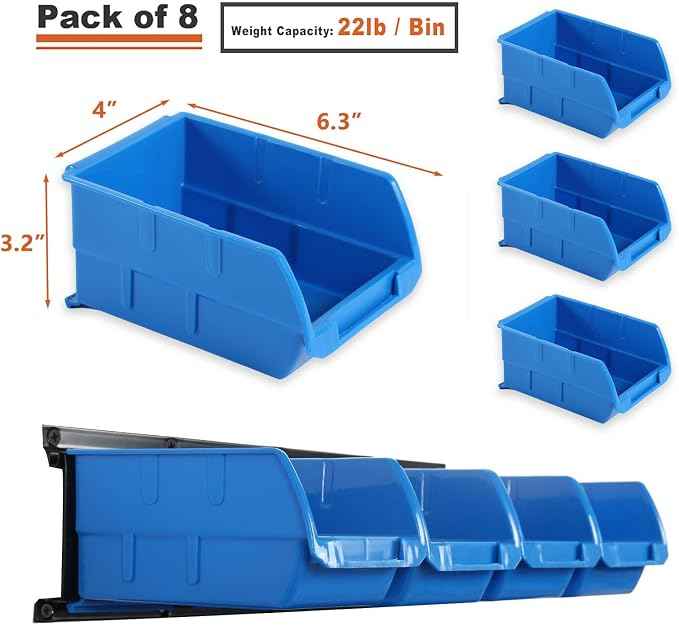 Wallmaster 8-Bin Storage Bins Garage Rack System 2-Tier Orange Tool Organizers
