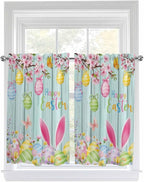 Happy Easter Kitchen Curtains 45 Inches length, Spring Bunny Eggs Flower Teal by Unknown