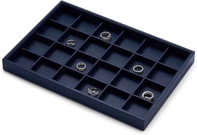 Oirlv Stackable Premium Leather Jewelry Trays 24 Grid Jewelry Organizer