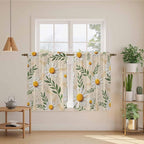 Spring Daisy Kitchen Curtains, Country Watercolor Flower Leaf Plant Light - Image 3