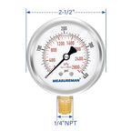 MEASUREMAN 2-1/2" Dial Size, Glycerin Filled Pressure Gauge, 0-400psi/2800kpa - Image 7