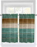 Vintage Plank Turquoise Brown Window Valance Curtains, Farmhouse Wood Grain - Image 9