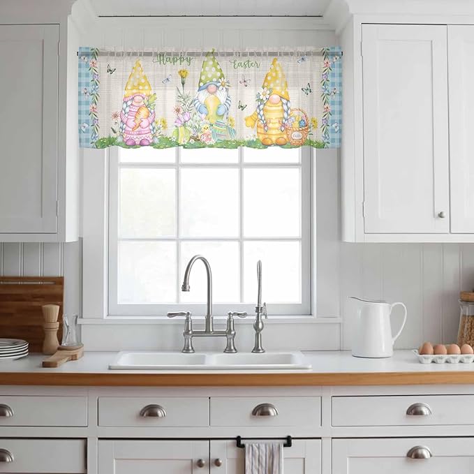 Easter Sheer Valances for Windows 42"x18", Light Filtering Kitchen Curtains - Image 3