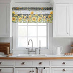 Summer Floral Sheer Valance Curtains, Watercolor Sunflower Eucalyptus Leaves - Image 2