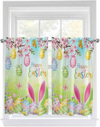 Easter Kitchen Curtains 54 Inches length, Spring Bunny Colorful Rabbit Eggs by Unknown