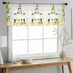 Lemon Dwarfs Sheer Valance Curtains, Gnome Green Leaf Wood Striped Black Plaid - Image 3