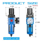 NANPU 1/2" NPT Compressed Air Filter Regulator Combo Piggyback, 5 Micron Brass - Image 4