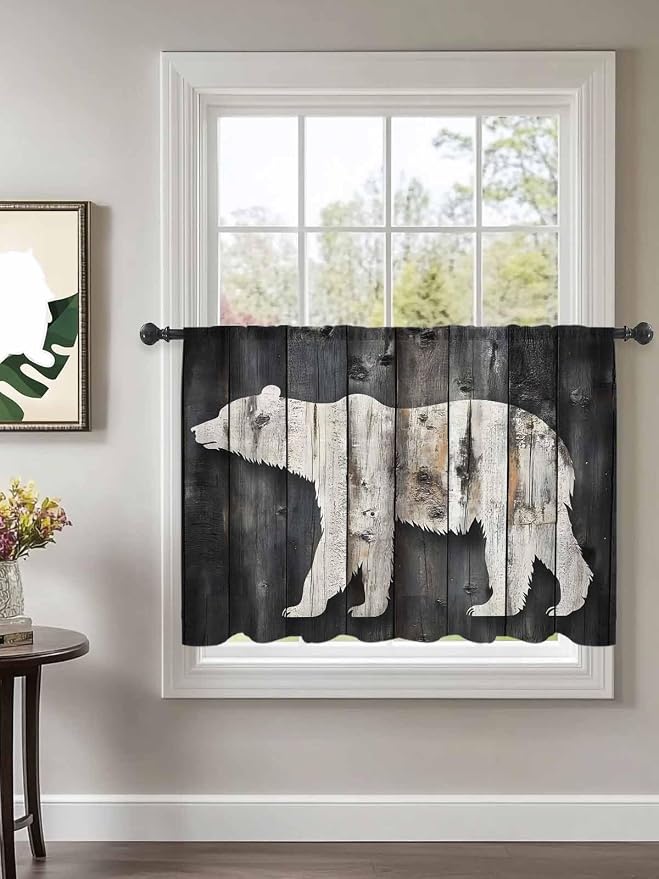Sheer Curtains 54 Inch Length, Farmhouse Country Vintage Wood Grain Privacy - Image 2