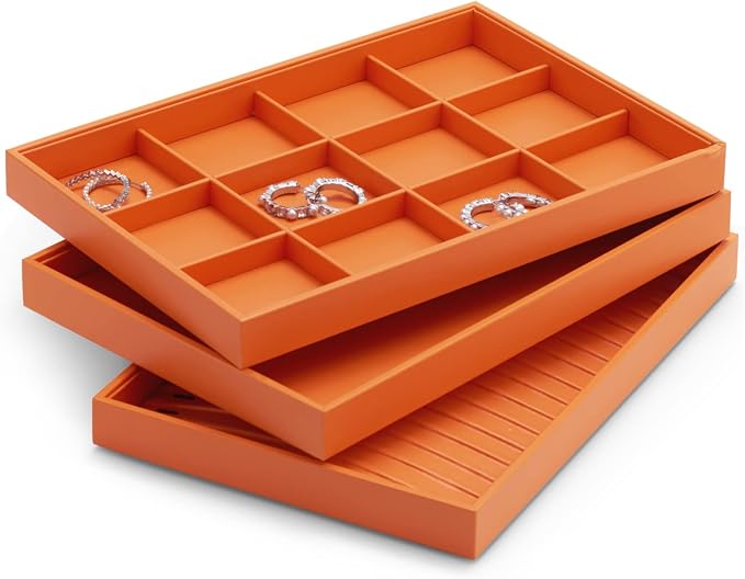 Oirlv Luxury Orange Leather Jewelry Tray Stackable Flat Jewelry Drawer - Image 7