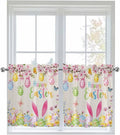 Happy Easter Half Window Curtains 24 Inches Long, Spring Farmhouse Bunny Eggs by Unknown