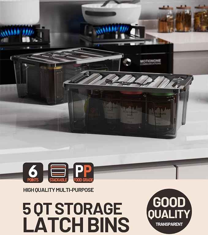 WYT 5-Quart Small Plastic Storage Container Bin