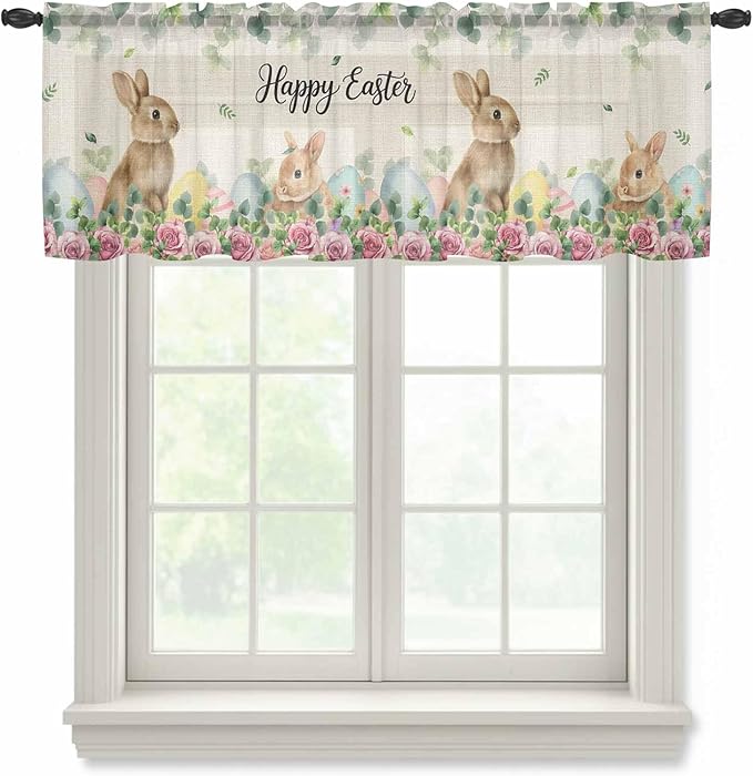 Easter Sheer Valances for Windows 54"x18", Light Filtering Kitchen Curtains by Unknown