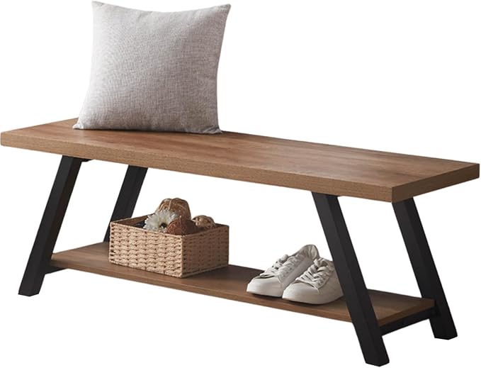 LVB Industrial Entryway Bench, Wood and Metal Storage Bench - Image 10