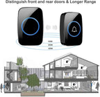 Wireless Doorbell, Waterproof Door Bell Kit, Distinguish Front and Rear Doors