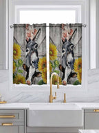 Farmhouse Kitchen Curtains 45 Inches length, Vintage Sunflowers Animals Printed - Image 3